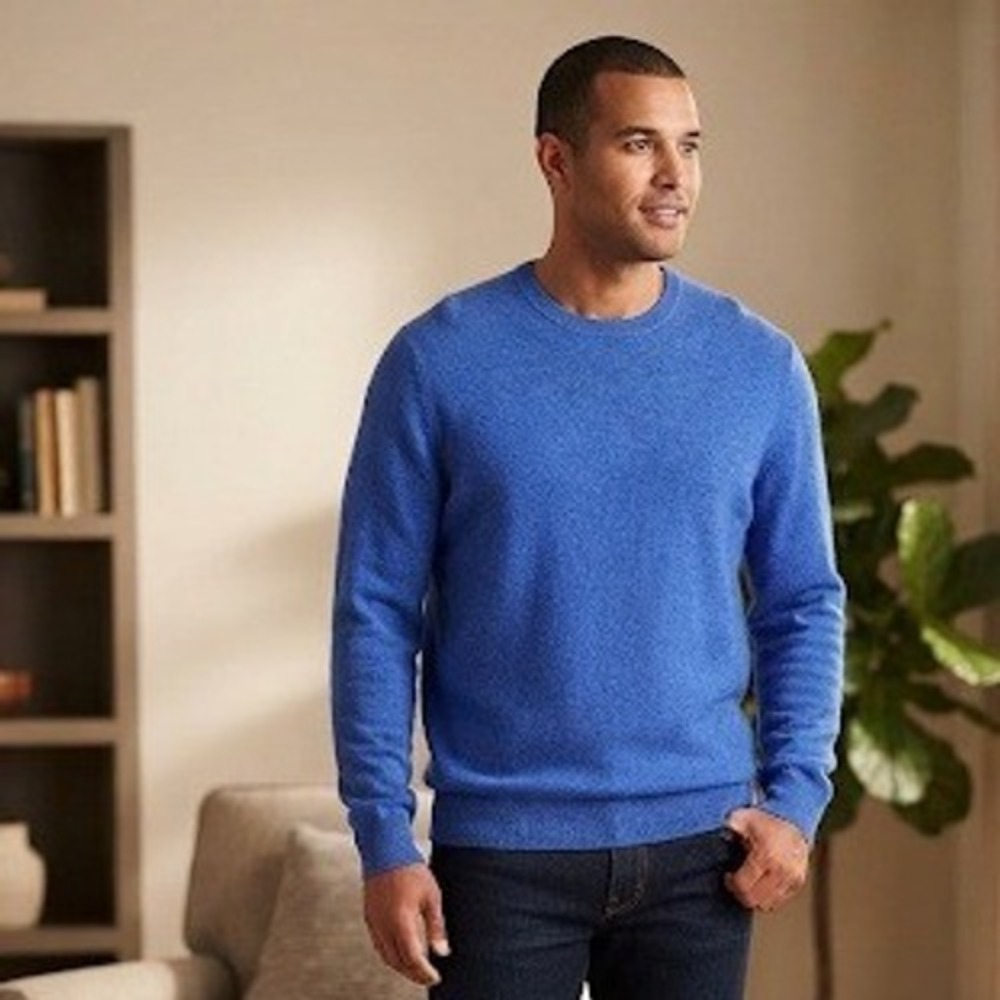 Club Room Luxury Blue 100% Cashmere Crew Neck Sweater Mens XXL Quiet Luxury